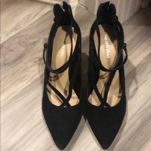 Black suede strappy heels